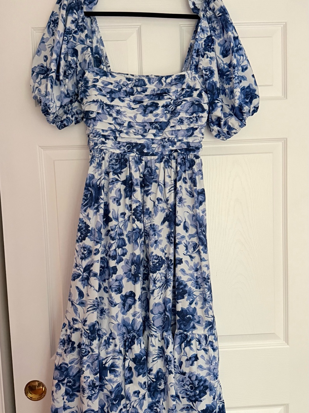 Abercrombie & Fitch Blue Floral Maxi Dress with Puff Sleeves